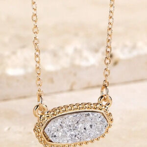 NEW Silver and Gold Druzy Pendant Necklace Set
